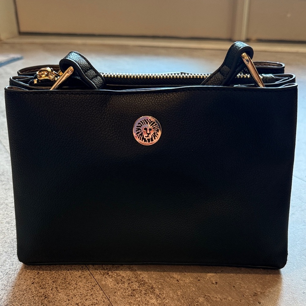 Anne Klein Black Shoulder Bag with Gold Accents